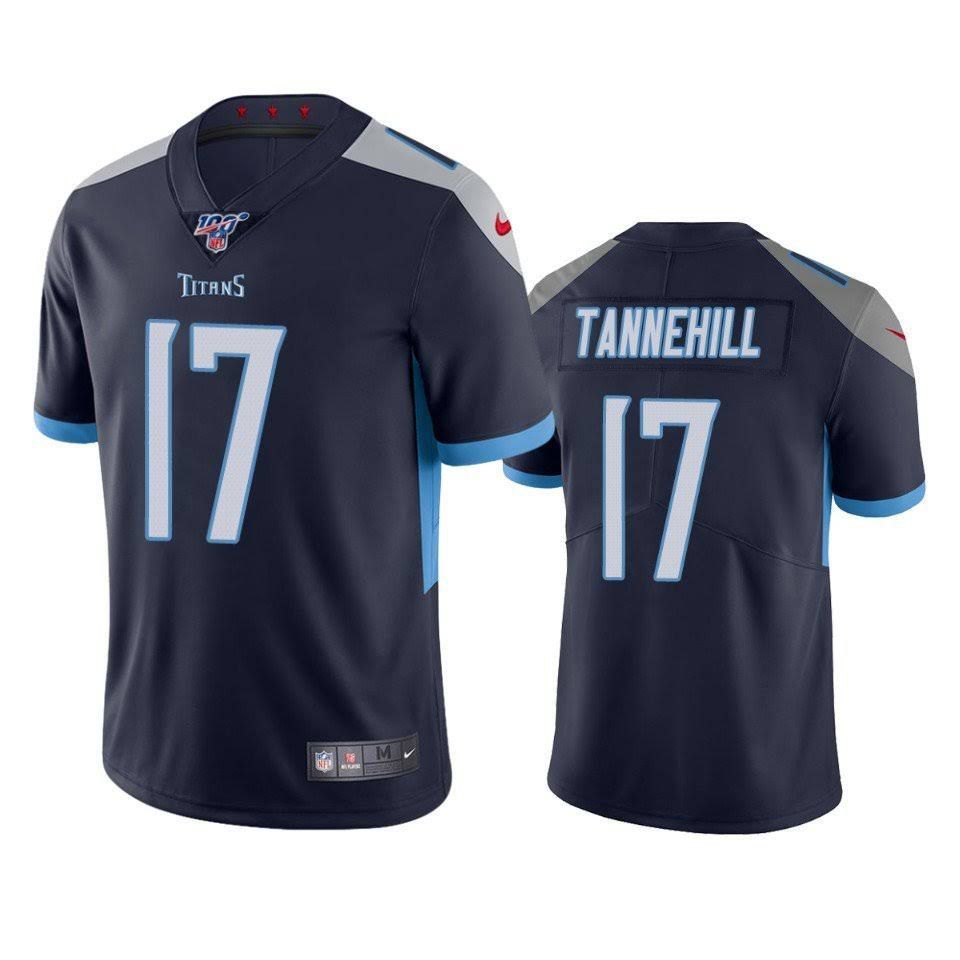 Men Tennessee Titans #17 Ryan Tannehill Nike Navy 100th Vapor Limited NFL Jersey